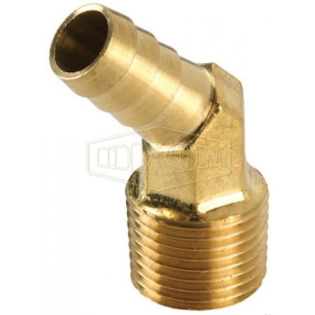 Dixon 45Deg Hose Elbow, 1/2 x 3/4 in, MNPT x Hose Barb, Brass, Domestic 1391208C